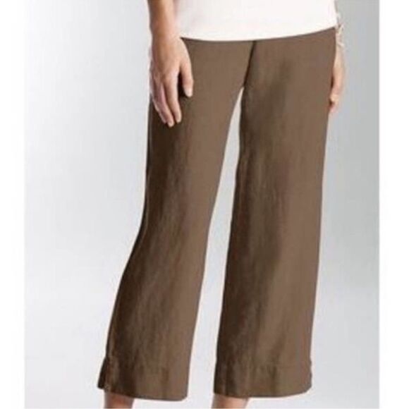 J. Jill Love Linen Brown Wide Leg Lagenlook Crop Pants Size MP - Picture 1 of 11